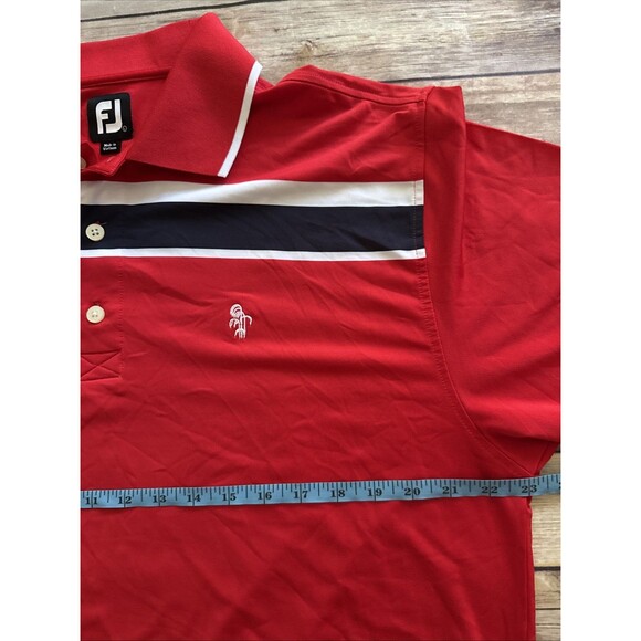 Footjoy Mens Golf Polo Shirt Large Red Striped White And Navy Short Sleeve FJ - Picture 4 of 8
